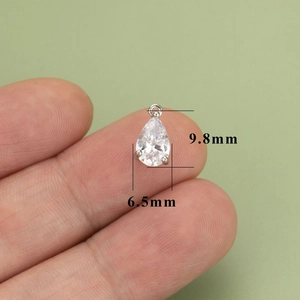 Sparkling pear-shaped zircon pendant with silver bail for DIY jewelry making, 9.8mm height