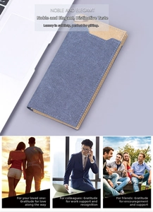Detail of slim denim and canvas bi-color long wallet with fine white stitching details