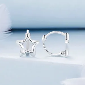 Elegant s925 sterling silver pentagram star hoop earrings with high polish finish