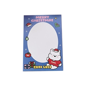 Cute blue Christmas puppy photo frame card with Merry Christmas and Good Luck text