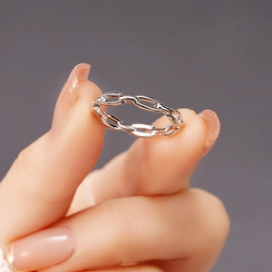 Bague À Maillons Géométriques Minimaliste Cuivre Zircon Poli Mode Navettage Bijoux Pour Femmes