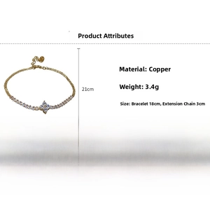 Detail of clover zircon bracelet in gold copper finish with 21cm adjustable chain