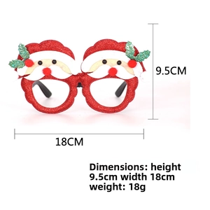 Detailed view of Christmas glasses with Santa motifs and dimensions of 18cm by 9.5cm