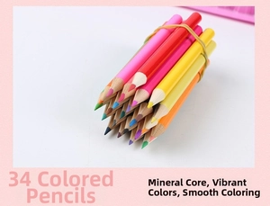 Macro detail of 34 colored pencils with mineral cores for smooth drawing