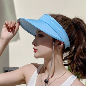 Women's light blue wide brim sun hat with adjustable wind strap for summer beach outdoor