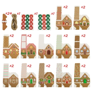 24-day Christmas advent calendar set with house-shaped candy boxes, clips, and twine