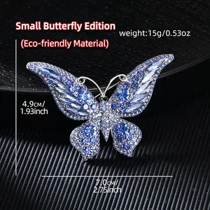 Detail view of crystal butterfly brooch with size 7x4.9cm and weight 15g specs