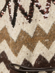Detailed view of jacquard knit texture with wave patterns and shimmering sequins