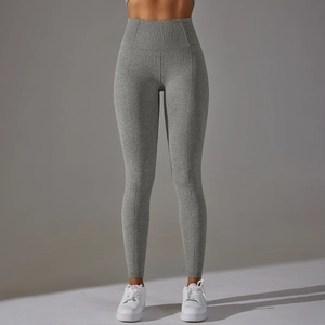 High-waisted tummy control yoga leggings in heather gray elastic fabric for fitness