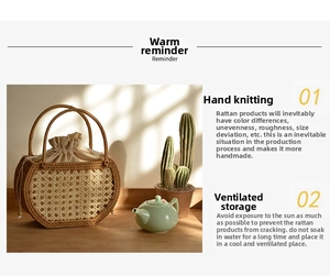 Detail of handmade woven rattan bag with internal drawstring pouch and rustic design