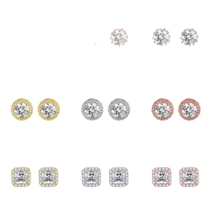 Collection of classic 925 silver stud earrings with zirconia in gold and rose gold