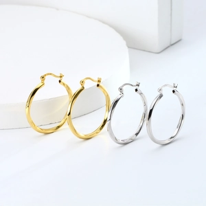 Minimalist 925 sterling silver hollow hoop earrings in gold and silver finishes