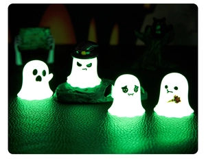 Luminous Halloween ghost miniatures set of 4 with glowing green resin finish