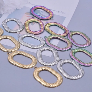 Textured 18k gold plated oval connector charms for DIY necklace making and jewelry design