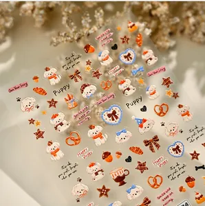 Süße Welpen-Nagelsticker mit Schleifen, Sternen und illustrierten Hundemotiven