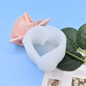 Heart shaped layered silicone mold for DIY candles and soap crafting with 3D tiered design