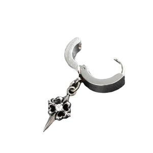 Retro stainless steel hoop earring with cross flower pendant and white zircon inlay