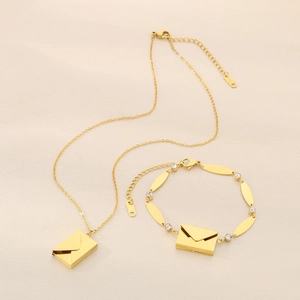 Fashion Stainless Steel Jewelry Opening Envelope Pendant Necklace And Rhinestone Bracelet For Women Romantic Gift