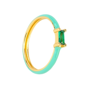 18K gold plated copper ring with mint green enamel and rectangular green zircon