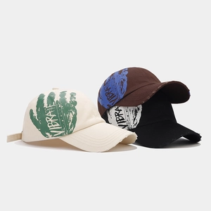 Graffiti baseball caps with distressed brim details and Vibrae prints in multiple colors