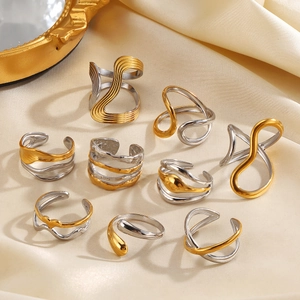 Edelstahl Ring Bicolor Gold Silber Irregulär Welle Geometrisch Minimalistisch Punk Mode Schmuck Für Damen