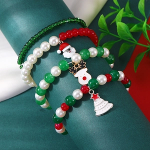 Bracelet de Noël 4 pièces avec pendentifs Père Noël et renne en perles colorées