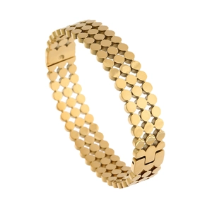 Bracelet vintage plaqué or 18K avec chaîne en maille et perles à pois texturées
