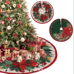 Detailed close-up of 90cm Christmas tree skirts featuring festive floral patterns and Feliz Natal text
