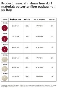 Size chart for red knitted Christmas tree skirts in 24, 36, and 48 inch diameter