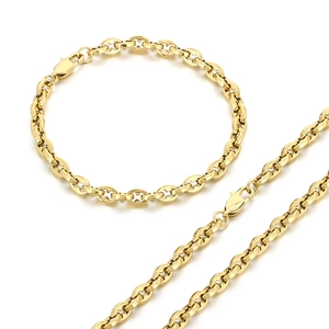 6mm gold stainless steel jewelry set featuring a link chain bracelet and necklace