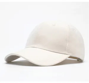Close-up of off-white cotton baseball cap showing fine fabric texture and stitching