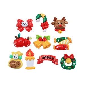 Set of 10 festive Christmas resin charms including reindeer and candy canes for DIY crafts