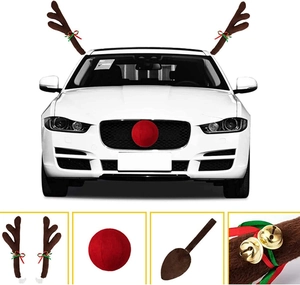 Christmas car reindeer antlers set with plush brown antlers, red nose and tail details