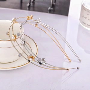Double Layer Alloy Headband With Faux Artificial Pearls And Metal Flowers Sweet Rhinestone Hair Hoop For Women