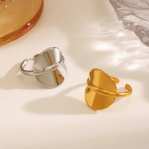 Minimalist 18K gold plated and silver stainless steel adjustable rings in modern style