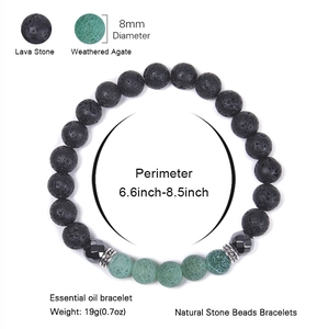 8mm Armband aus natürlichem grünem Achat und schwarzem Lavastein für Damen und Herren