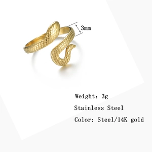 Adjustable golden snake-shaped stainless steel ring with detailed scale engraving