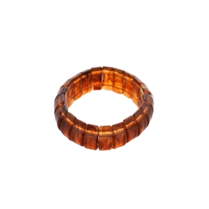 Elastic resin bracelet featuring amber tortoiseshell rectangular beads on white backdrop