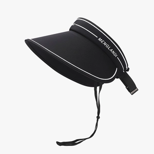 Women black wide brim sun visor hat with UV protection and adjustable chin strap