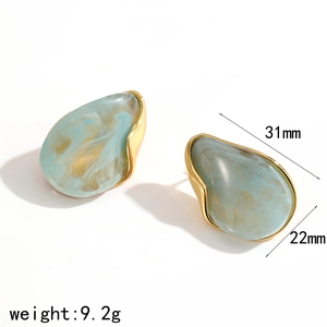 Harz-Ohrringe in Tropfenform mit Goldrand aus Edelstahl, 31 mm x 22 mm geometrisches Design