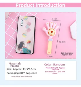 Detailed size specifications for the pink macaron color hand palm baby rattle toy