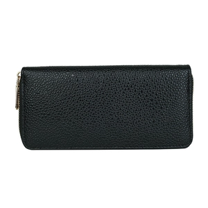 Minimalist black long zipper wallet for women with textured PU leather and gold metal zipper