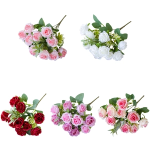 Five assorted silk rose bouquets in pink, white, and red for home decor and weddings