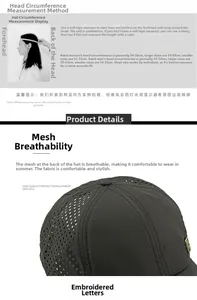 Detailed sizing chart for breathable mesh baseball cap showing head measurement guide