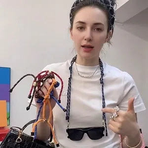 Adjustable colorful braided eyewear chain necklace with non-slip rubber connectors