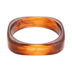 Minimalist geometric square resin bangle with amber tortoiseshell patterns and polished finish
