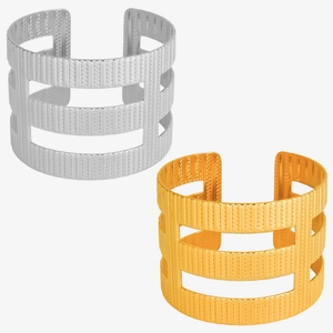 Detailed comparison of gold and silver stainless steel cuff bracelets with vertical stripes