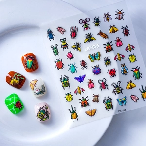 5D embossed insect nail stickers featuring butterflies and ladybugs for creative manicure