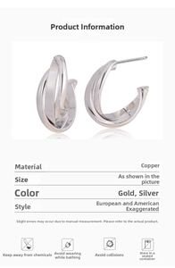 Detailed technical diagram of geometric circle earrings made of polished copper material