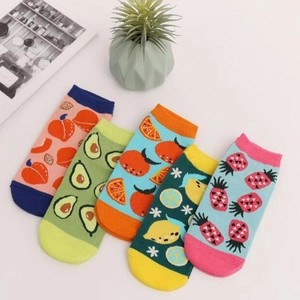 Chaussettes Courtes Femme Mélange Coton Respirant Motif Fruit Dessin Animé Pêche Avocat Orange Citron Ananas Jacquard